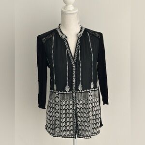 Anthropologie Black and White Embroidered Blouse